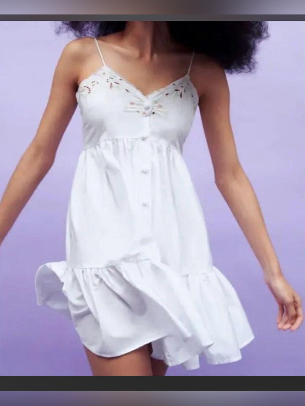 Zara White Spaghetti Strap Eyelet Mini Dress